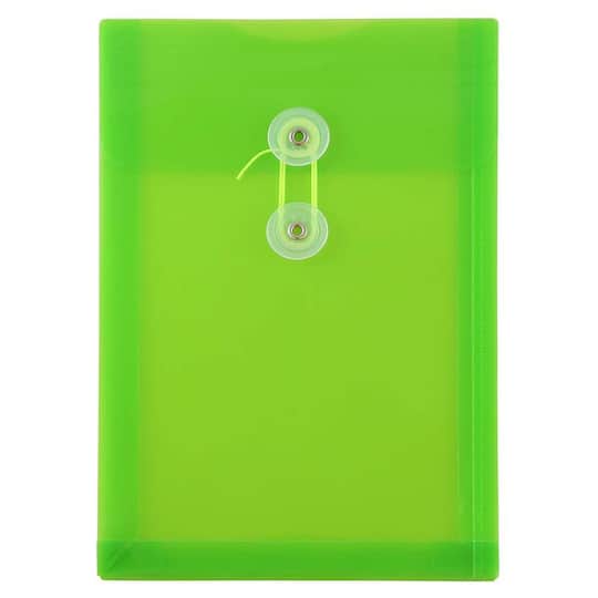 JAM Paper 6.25" x 9.25" Lime Green Plastic Button String Open End Envelopes, 120ct.